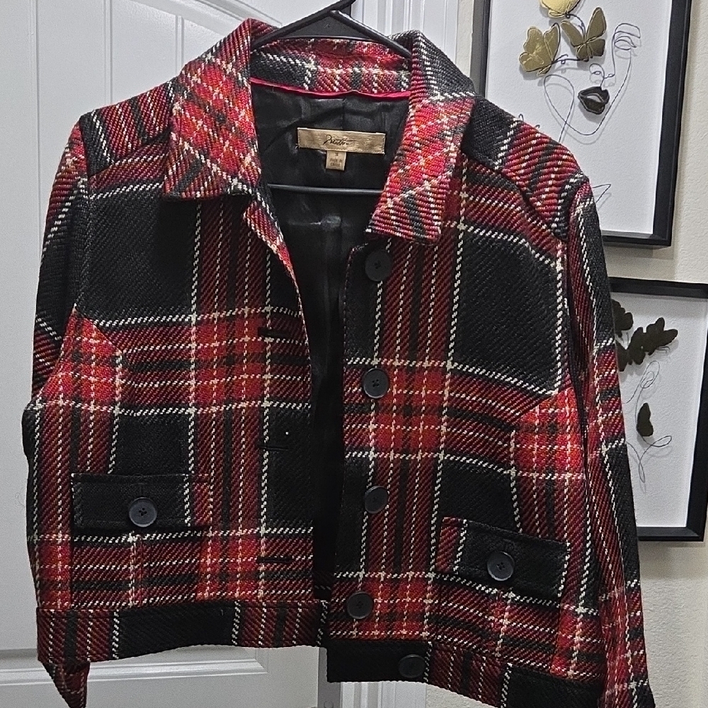 Velvet by Graham & Spencer Red & Black Plaid Cropped Jacket - Picture 2 of 7